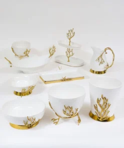Inspire Me! Home Decor Oblong White Ceramic Bowl With Gold Textured Details