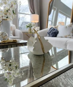 Inspire Me! Home Decor White And Gold Feather Decorative Bowl