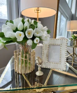 Inspire Me! Home Decor Glass Hurricane/Faux Floral Vase With Gold Twig Design (3 Sizes)