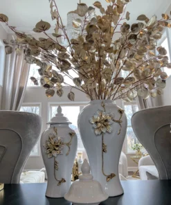 Inspire Me! Home Decor White And Gold Flower Ginger Jar (3 Sizes)