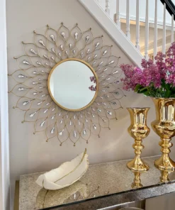 Inspire Me! Home Decor Golden Jeweled Sunburst MIrror
