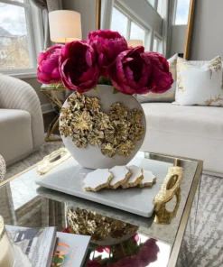 Inspire Me! Home Decor White Vase With Gold Floral Design