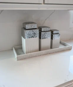 Inspire Me! Home Decor White Hammered Canister With Silver Border & Lid (3 Sizes) Gold