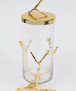 Inspire Me! Home Decor Glass Canister With Gold Metal Branch Design (3 Sizes)
