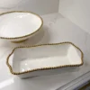 Inspire Me! Home Decor Gold And White Beaded Loaf Baking Dish