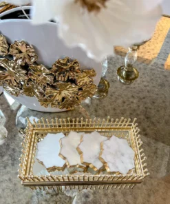 Inspire Me! Home Decor Coaster Tray With Gold Linear Design