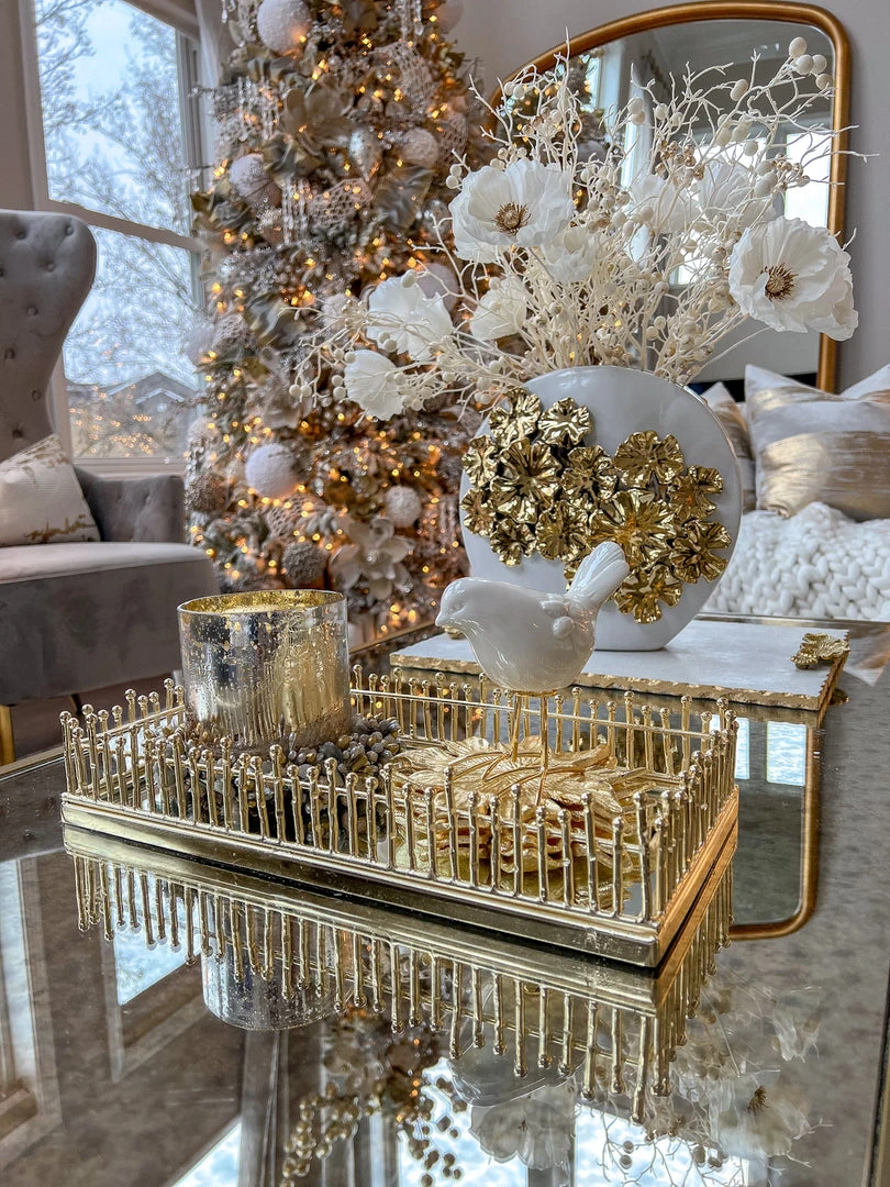 Inspire Me! Home Decor Mirrored Tray With Gold Linear Design
