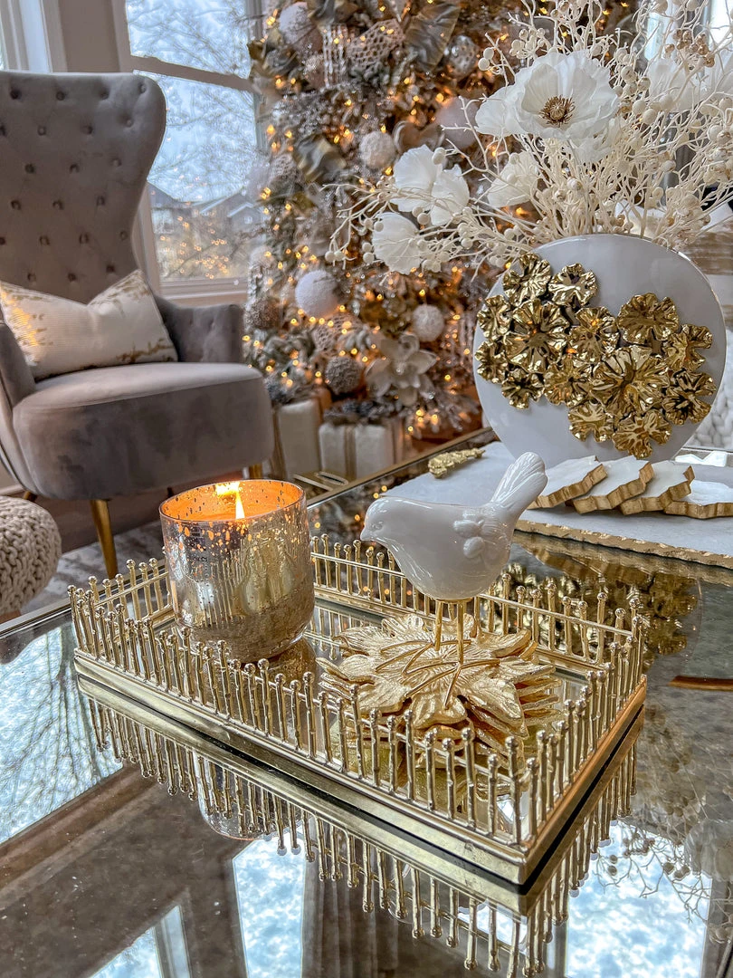 Inspire Me! Home Decor Mirrored Tray With Gold Linear Design