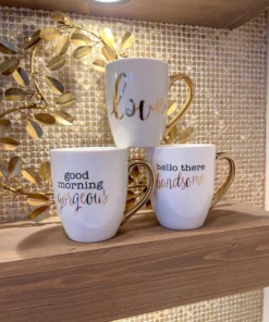 Inspire Me! Home Decor White Mug With Gold Handle (2 Styles)