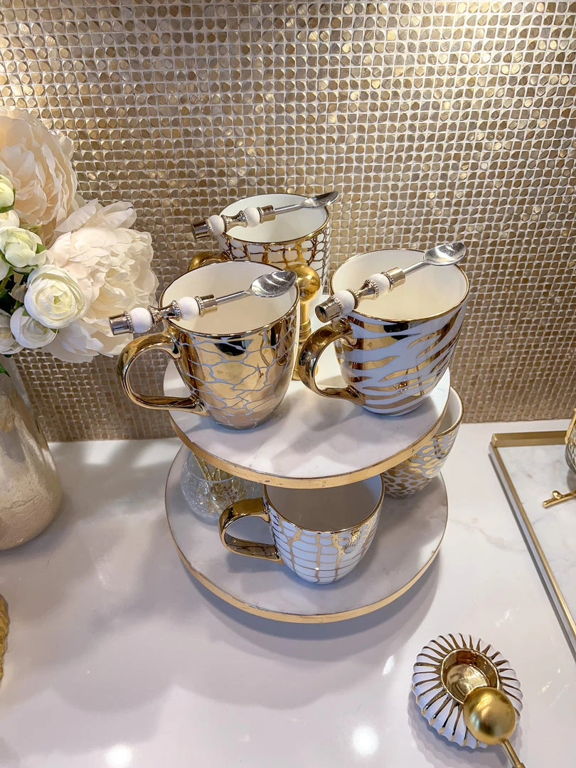 Inspire Me! Home Decor Marble Two Tier Cake Stand With Gold Detail