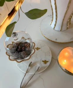 Inspire Me! Home Decor Round Marble Platter With Gold Bees