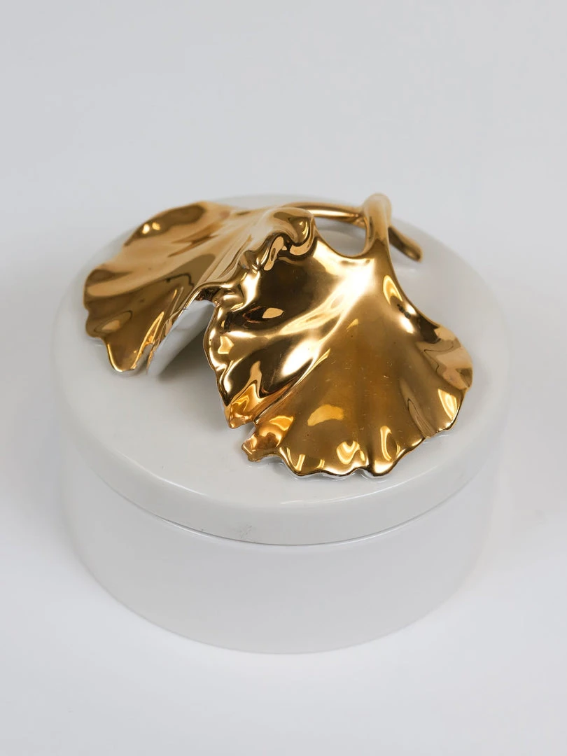 Inspire Me! Home Decor Gold Leaf And White Trinket Box