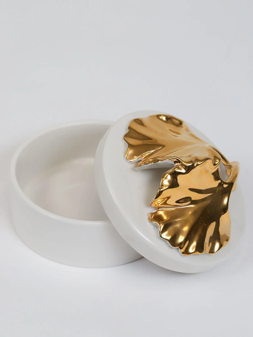 Inspire Me! Home Decor Gold Leaf And White Trinket Box