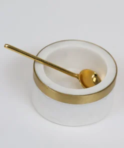 Inspire Me! Home Decor Marble Spice Bowl W/ Gold Rim And Gold Spoon