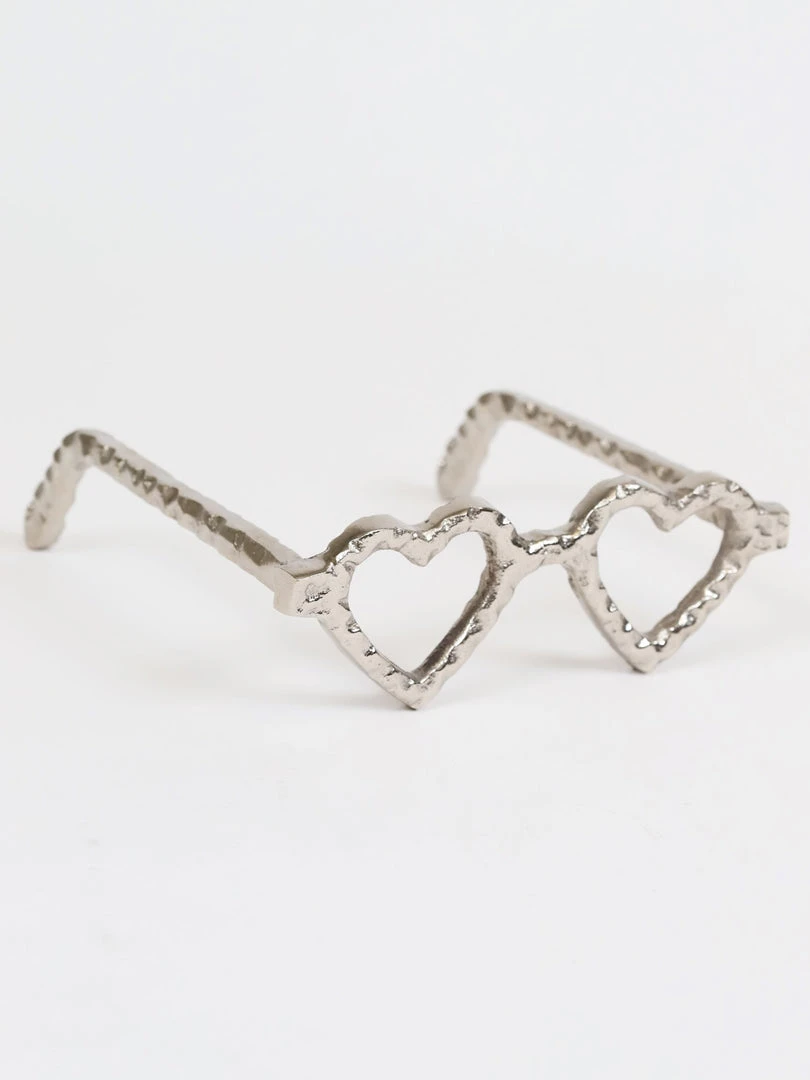 Inspire Me! Home Decor Silver Heart Eyes Glasses Decorative Sculpture