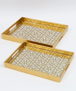 Inspire Me! Home Decor Mirror Gold Geometric Pattern Trays (Set Of 2)