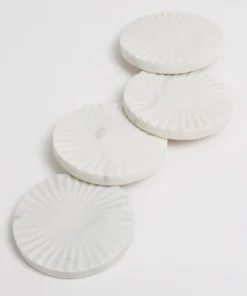 Inspire Me! Home Decor White Marble Round Coasters
