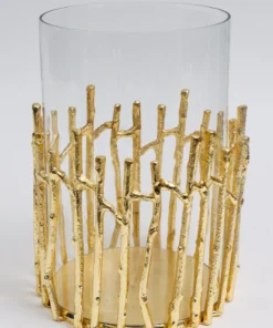 Inspire Me! Home Decor Glass Hurricane/Faux Floral Vase With Gold Twig Design (3 Sizes)
