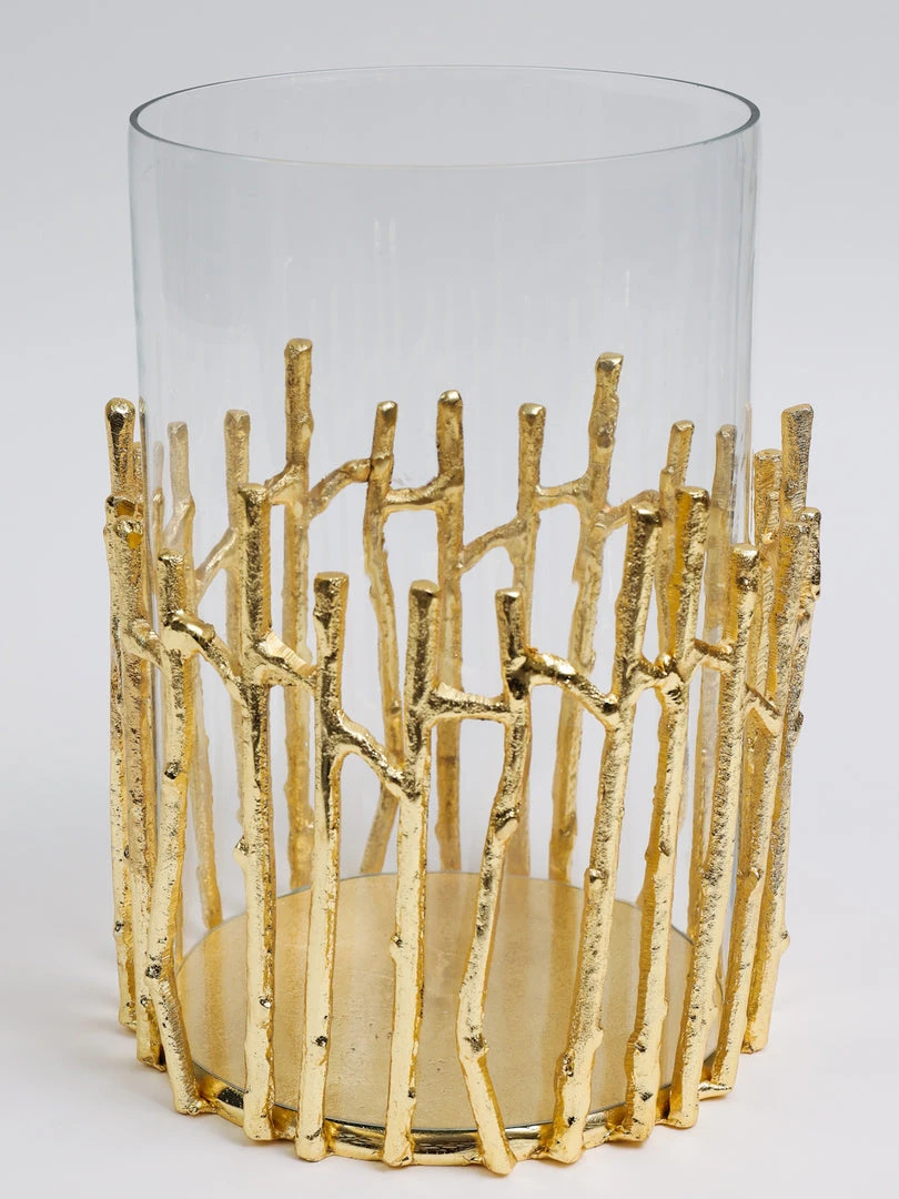 Inspire Me! Home Decor Glass Hurricane/Faux Floral Vase With Gold Twig Design (3 Sizes)