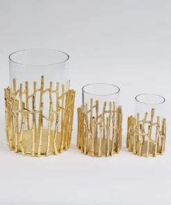 Inspire Me! Home Decor Glass Hurricane/Faux Floral Vase With Gold Twig Design (3 Sizes)