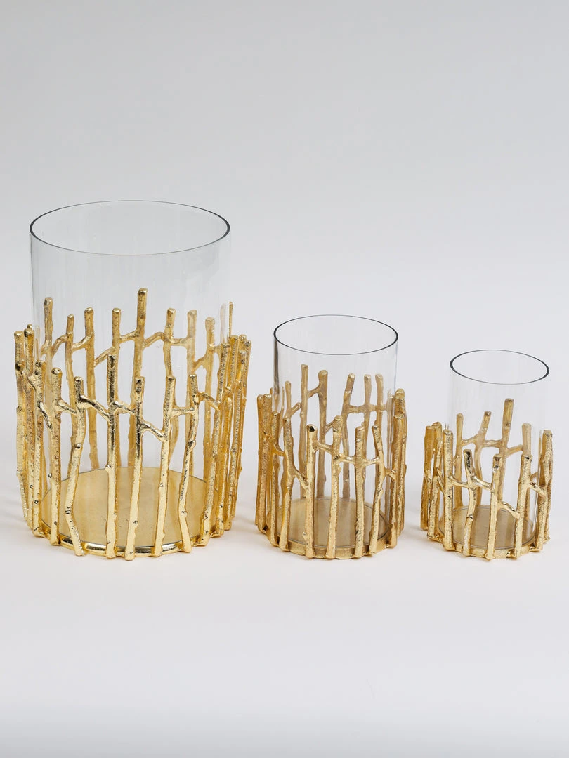 Inspire Me! Home Decor Glass Hurricane/Faux Floral Vase With Gold Twig Design (3 Sizes)