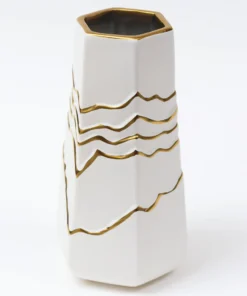 Inspire Me! Home Decor White And Gold Ceramic Striped Vase