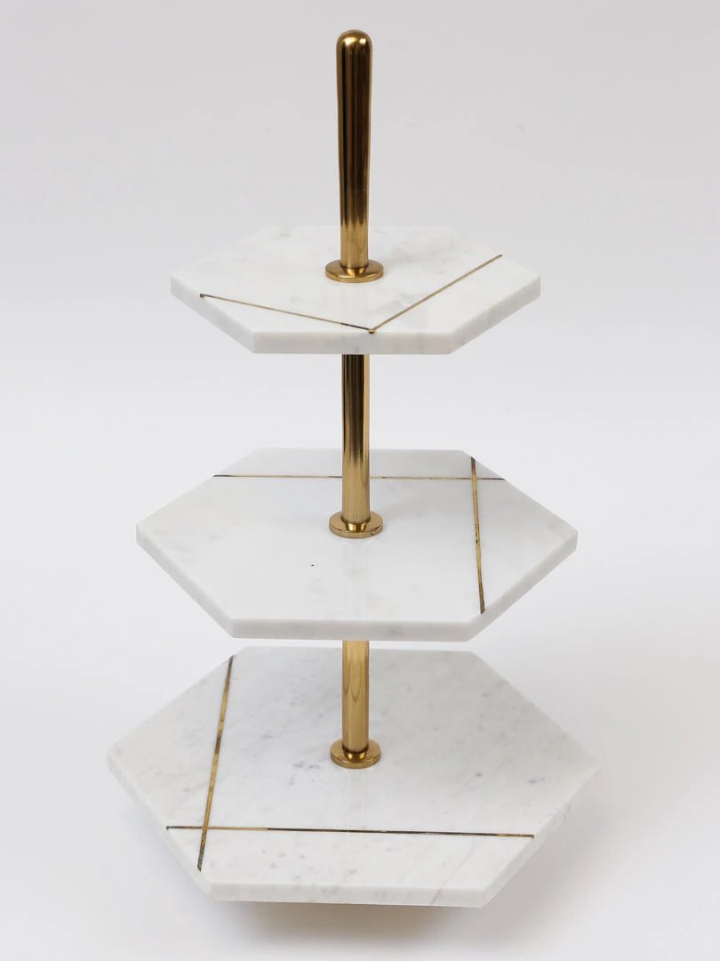 Inspire Me! Home Decor Three Tiered Marble Stand With Gold Inlay