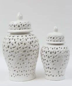 Inspire Me! Home Decor White Leaf Pattern Ginger Jar (2 Sizes)
