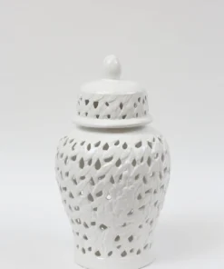 Inspire Me! Home Decor White Leaf Pattern Ginger Jar (2 Sizes)