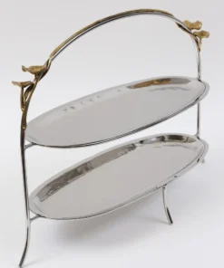 Inspire Me! Home Decor Two-Tiered Silver Stand With Gold Floral Details