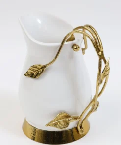 Inspire Me! Home Decor White Ceramic Pitcher With Gold Leaf Handle And Base