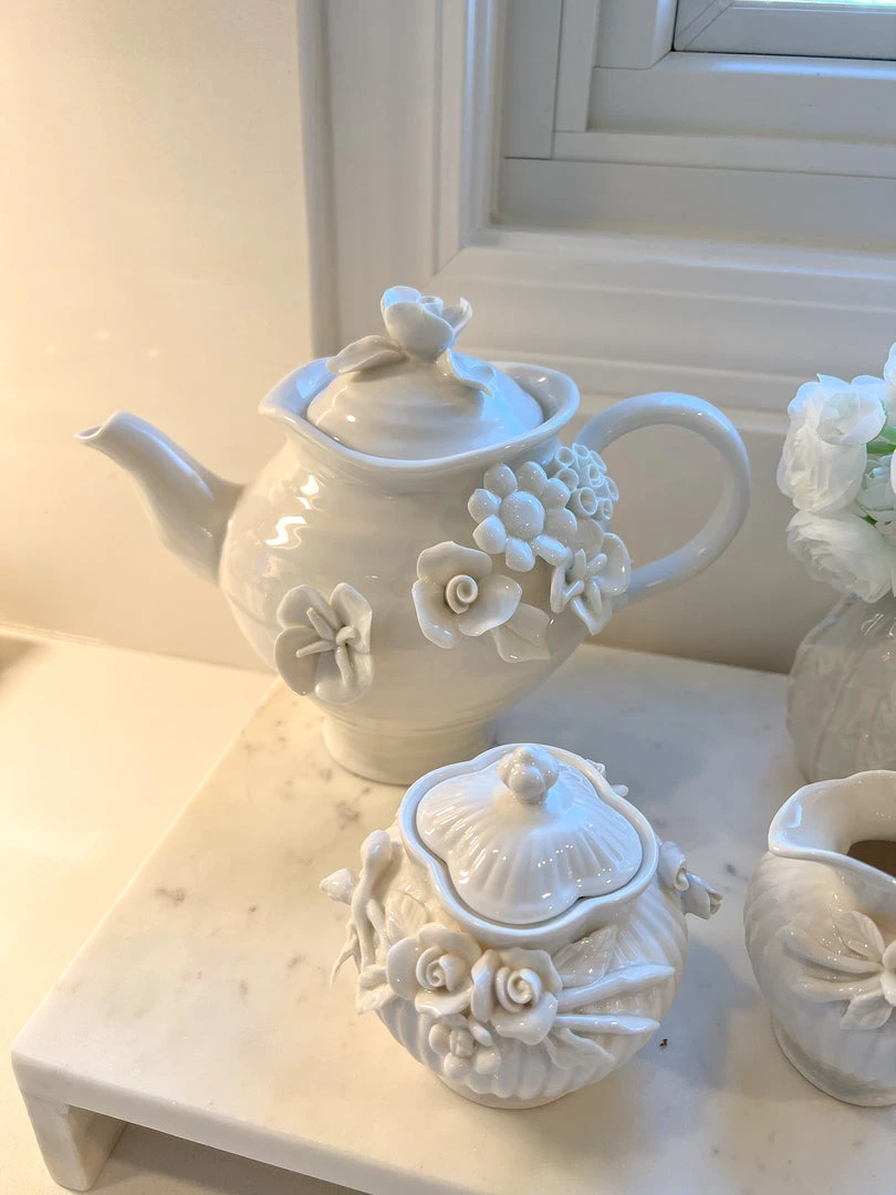 Inspire Me! Home Decor White Floral Tea Set (3 Items) Each Sold Individually KITCHEN