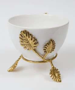 Inspire Me! Home Decor White Ceramic Bowl With Gold Leaf Details (2 Sizes)