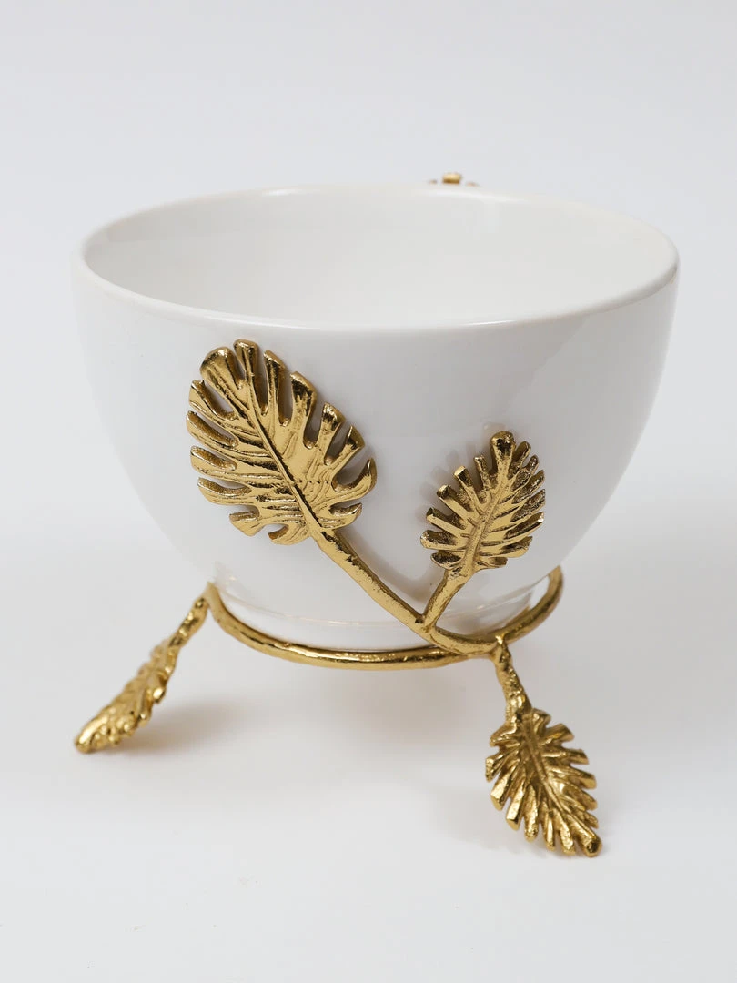 Inspire Me! Home Decor White Ceramic Bowl With Gold Leaf Details (2 Sizes)