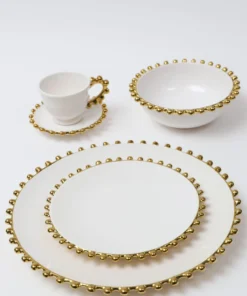 Inspire Me! Home Decor White And Gold Beaded Dinner Set