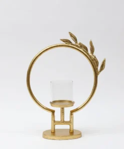 Inspire Me! Home Decor Golden Circle Leaf Design Hurricane Candle Holder (2 Sizes)