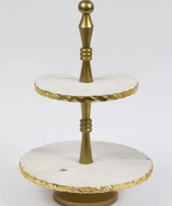 Inspire Me! Home Decor Two-Tiered Marble Cake Stand With Gold Base