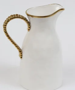 Inspire Me! Home Decor White Porcelain Pitcher With Gold Beaded Handle