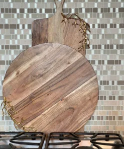 Inspire Me! Home Decor Gold Round Wood Charcuterie Board With Textured Design " From Pops Of Color Home Collection"