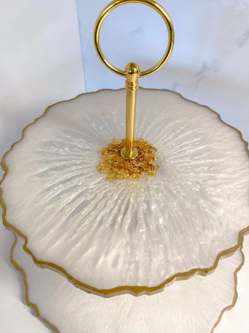 Inspire Me! Home Decor Gold Leaf And White Resin 2 Tier Cake Stand