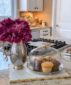 Inspire Me! Home Decor Glass Cake Dome With Gold Mosaic Handle