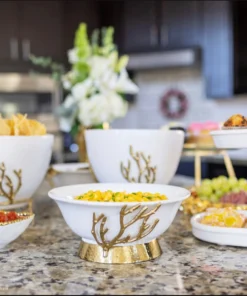 Inspire Me! Home Decor White Ceramic Bowl With Gold Textured Details & Gold Base " From Pops Of Color Home Collection"