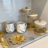Inspire Me! Home Decor Glass Canister With Gold Lattice Design And Marble And Gold Lid (3 Sizes)