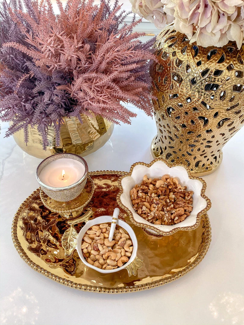 Inspire Me! Home Decor Gold Oval Beaded Platter