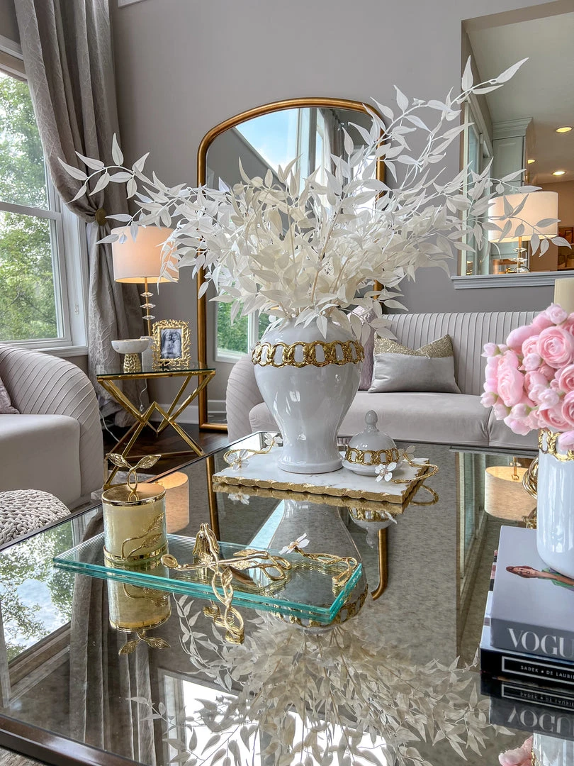 Inspire Me! Home Decor White Ceramic Ginger Jar With Stunning Gold Chain Details (3 Sizes)