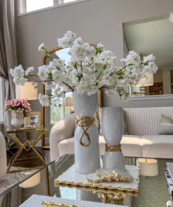 Inspire Me! Home Decor White Ceramic Vase With Elegant Gold Details (2 Sizes)