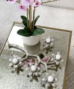 Inspire Me! Home Decor Silver Flower Branch 5 Tealight Candle Holder
