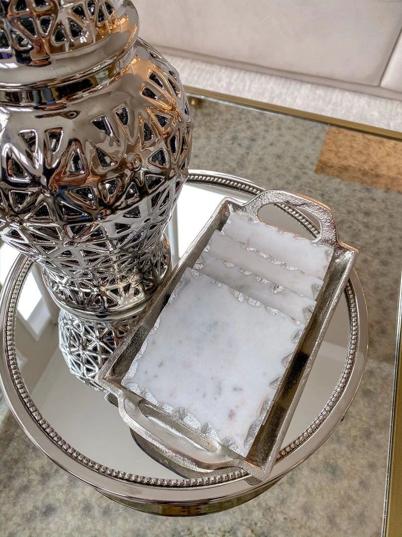 Inspire Me! Home Decor Marble Coasters W/ Silver Trim And Tray Set