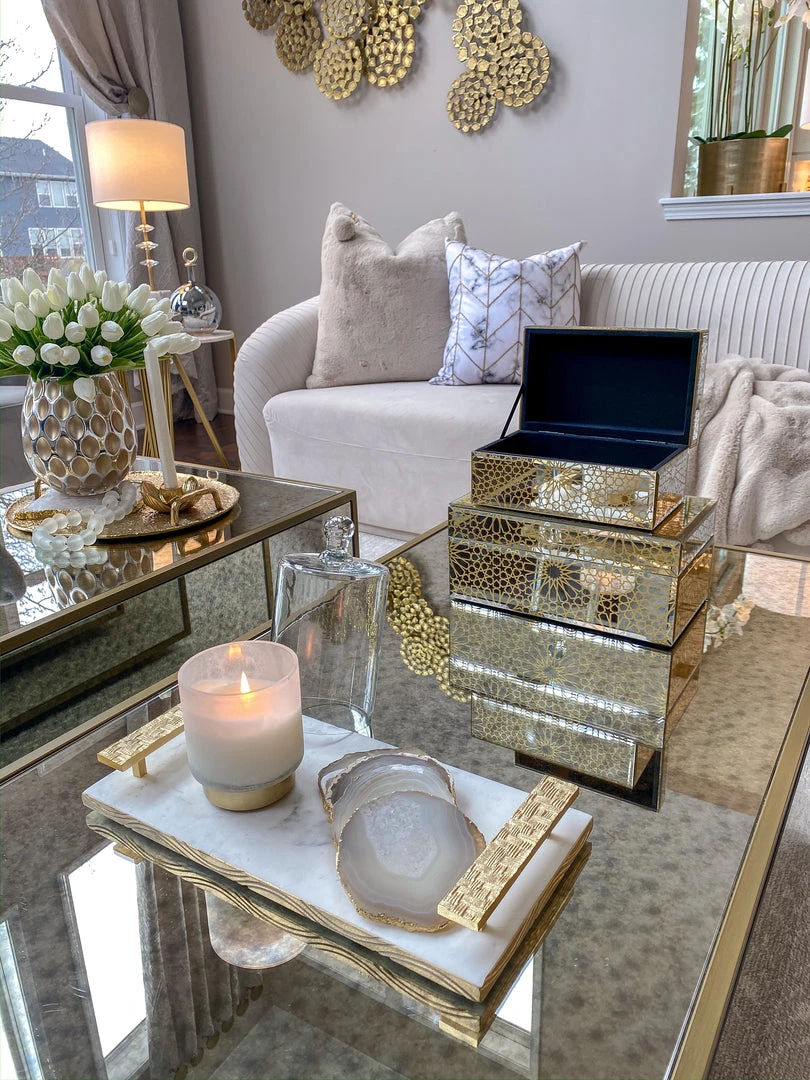 Inspire Me! Home Decor Beige Stone Agate Coasters W/ Gold Edge ( Set Of 4)