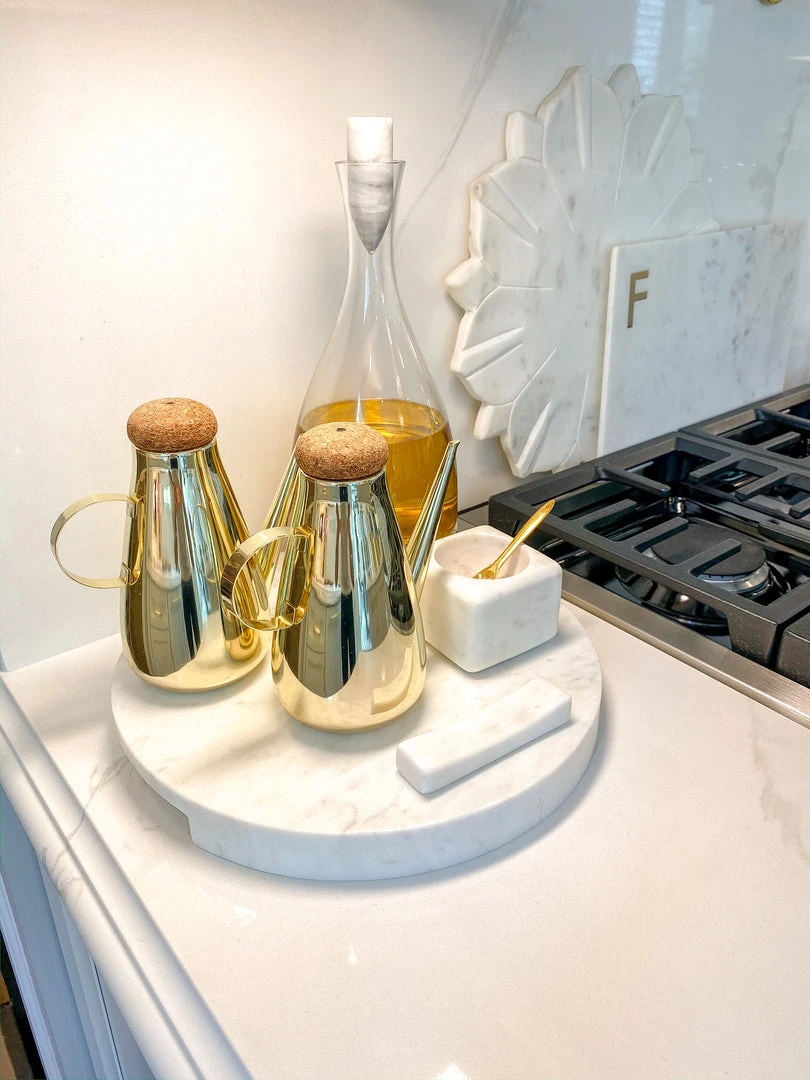 Inspire Me! Home Decor Round Marble Tray With Handle Grooves